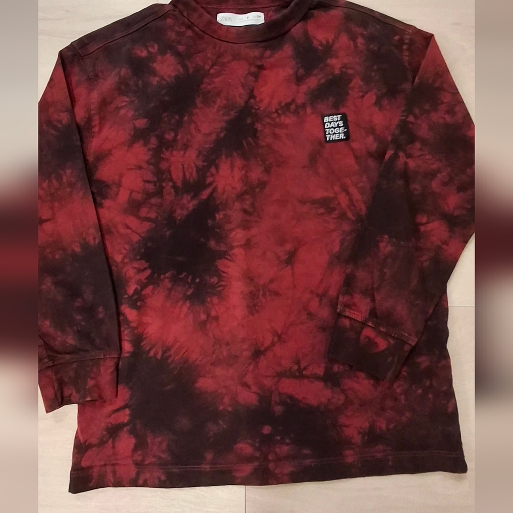 Zara Kids Red & Black Tie-Dye Long Sleeve Tee